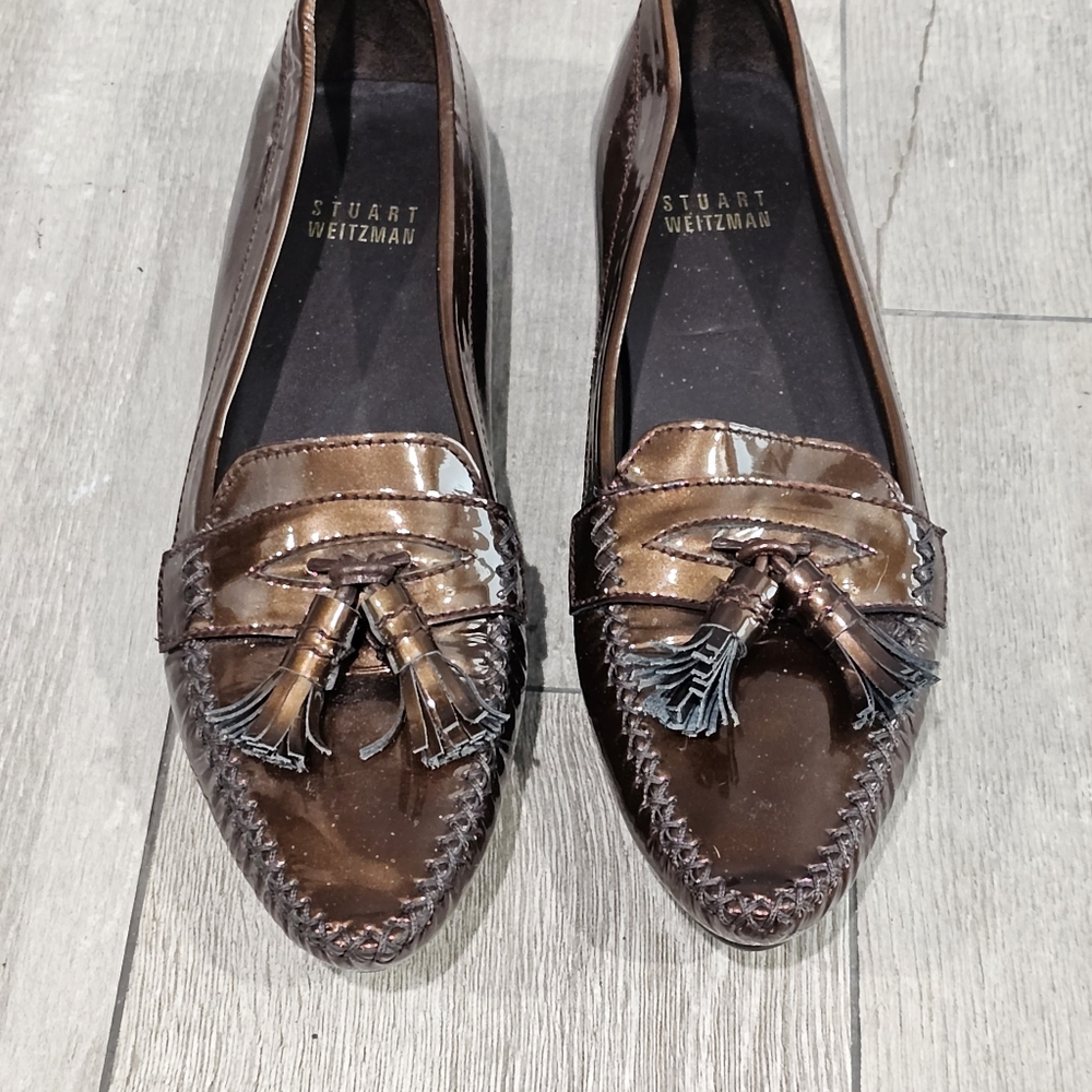 Stuart Weitzman Bronze Metallic Patent Leather Po… - image 2